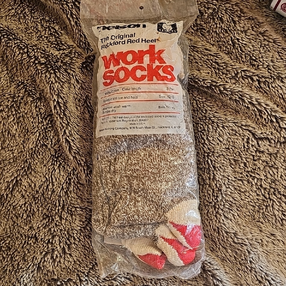 Vintage Rockford Red Heel Socks 3 Pair Crew Length Size 12-13.
